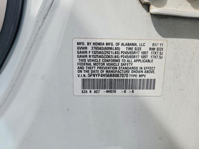2011 Honda Pilot მანქანა იყიდება აუქციონზე, vin: 5FNYF4H56BB067070, აუქციონის ნომერი: 66901546