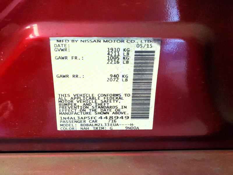 Продажа на аукционе авто 2015 Nissan Altima, vin: 1N4AL3AP5FC448949, номер лота: 63653516
