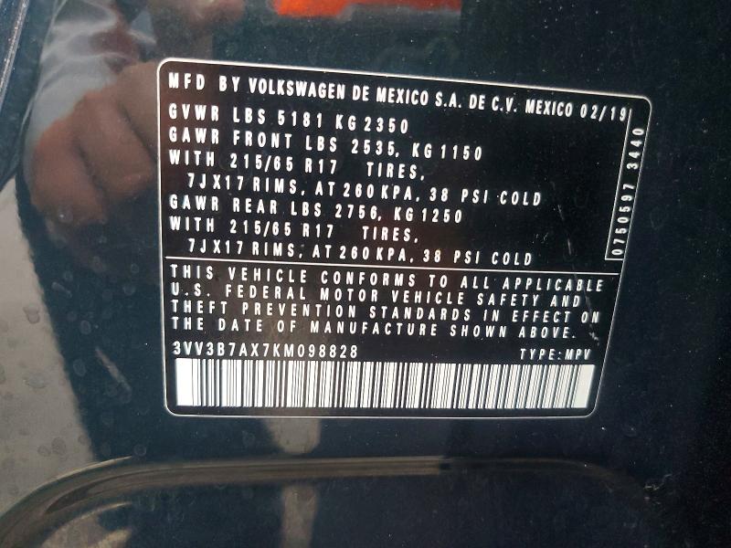 Продажа на аукционе авто 2019 Volkswagen Tiguan, vin: 3VV3B7AX7KM098828, номер лота: 65948246