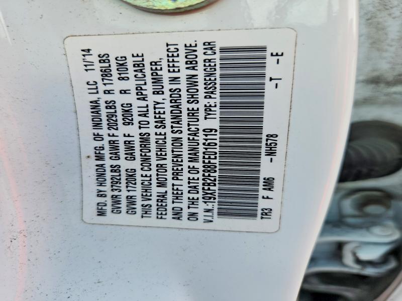 Продаж на аукціоні авто 2015 Honda Civic, vin: 19XFB2F88FE016119, номер лоту: 66643496