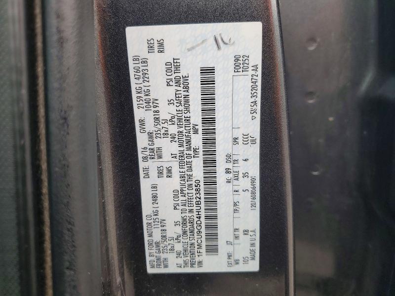 63901036 :رقم المزاد ، 1FMCU9GD4HUB23850 vin ، 2017 Ford Escape مزاد بيع