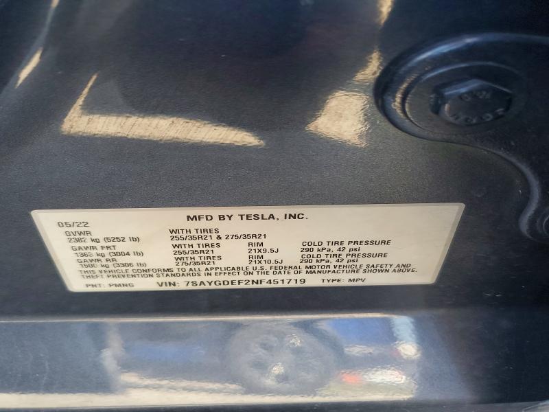 2022 Tesla Model Y მანქანა იყიდება აუქციონზე, vin: 7SAYGDEF2NF451719, აუქციონის ნომერი: 64946786