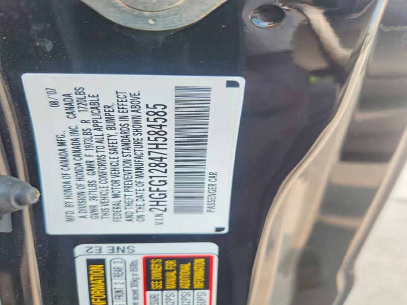 Aukcja sprzedaży 2007 Honda Civic, vin: 2HGFG12847H584585, numer aukcji: 63841776