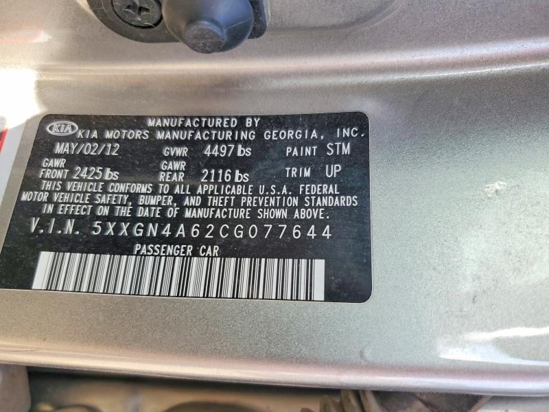 Aukcja sprzedaży 2012 Kia Optima, vin: 5XXGN4A62CG077644, numer aukcji: 66578286