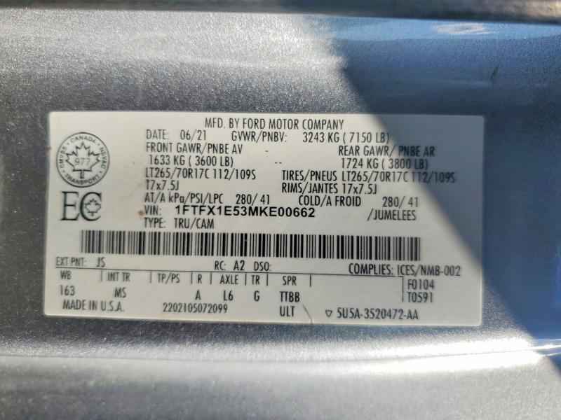 Aukcja sprzedaży 2021 Ford F150, vin: 1FTFX1E53MKE00662, numer aukcji: 64849466