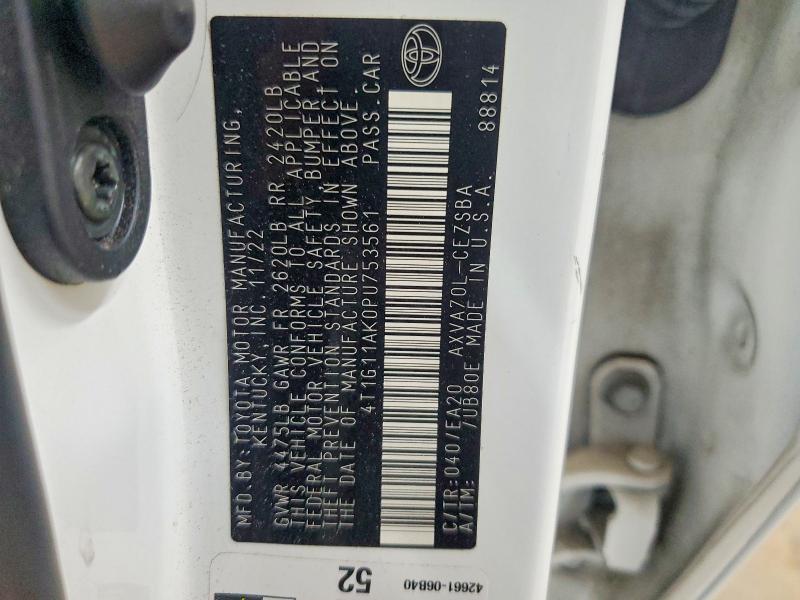2023 Toyota Camry მანქანა იყიდება აუქციონზე, vin: 4T1G11AK0PU753561, აუქციონის ნომერი: 67273326