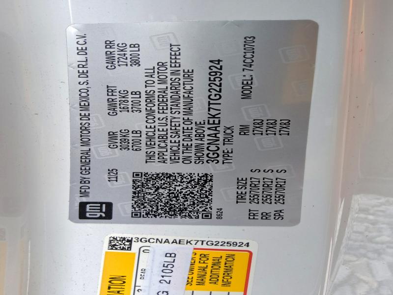 63188646 :رقم المزاد ، 3GCNAAEK7TG225924 vin ، 2026 Chevrolet Silverado مزاد بيع