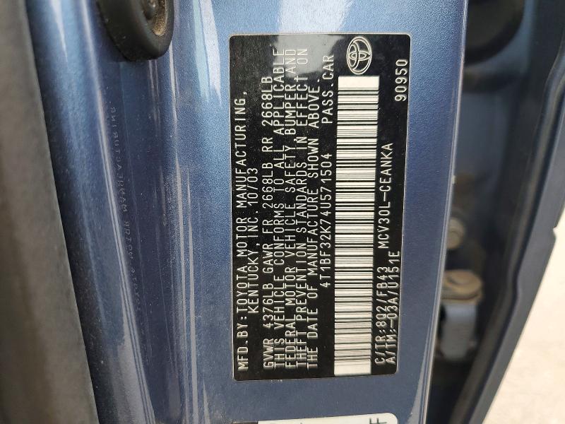 2004 Toyota Camry მანქანა იყიდება აუქციონზე, vin: 4T1BF32K74U571504, აუქციონის ნომერი: 66943926