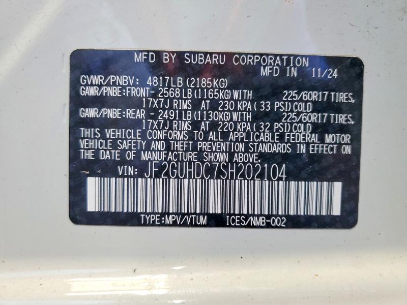 Продаж на аукціоні авто 2025 Subaru Crosstrek, vin: JF2GUHDC7SH202104, номер лоту: 66170436