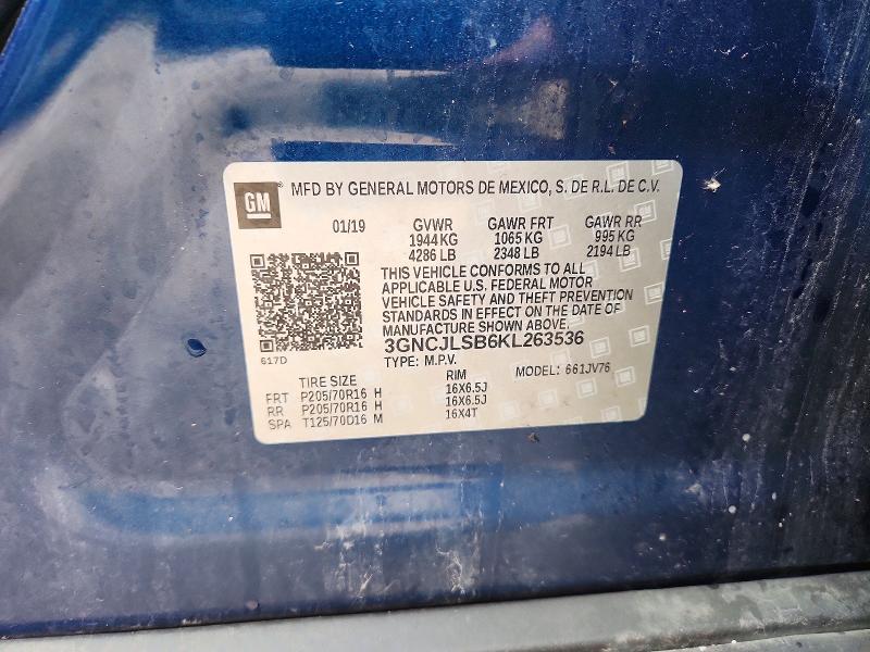 Aukcja sprzedaży 2019 Chevrolet Trax, vin: 3GNCJLSB6KL263536, numer aukcji: 64825246