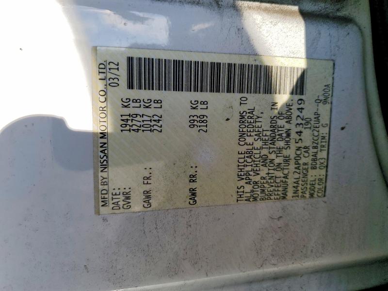 65537626 :رقم المزاد ، 1N4AL2AP0CN543249 vin ، 2012 Nissan Altima مزاد بيع