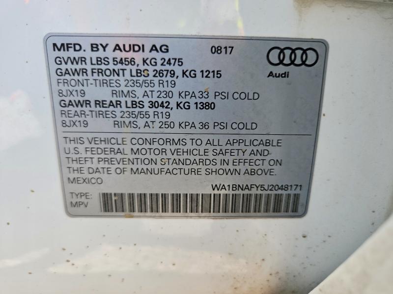 2018 Audi Q5 მანქანა იყიდება აუქციონზე, vin: WA1BNAFY5J2048171, აუქციონის ნომერი: 63708216