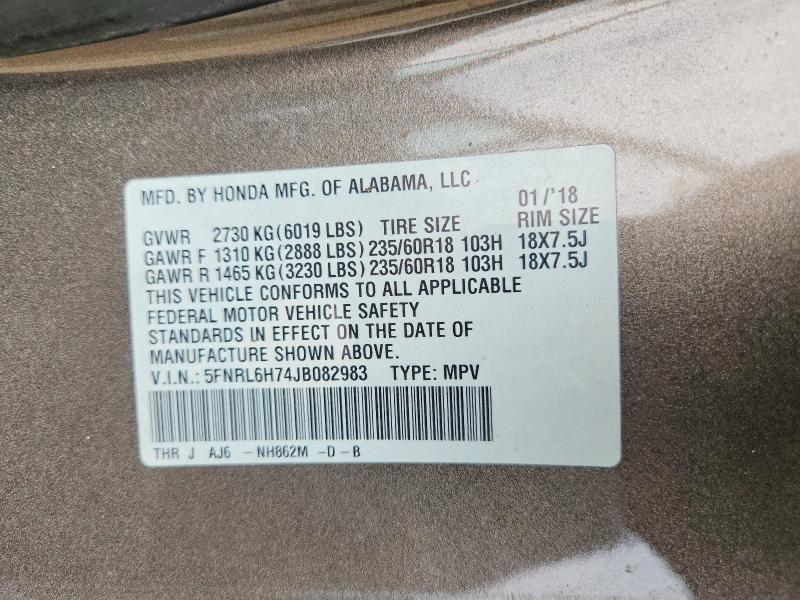 Продажа на аукционе авто 2018 Honda Odyssey, vin: 5FNRL6H74JB082983, номер лота: 63739956