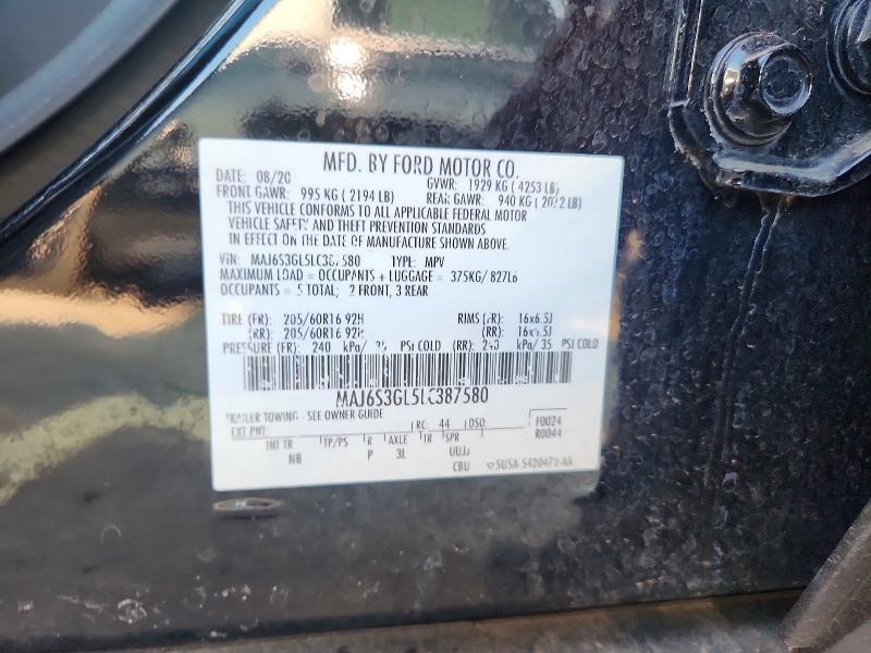 63836116 :رقم المزاد ، MAJ6S3GL5LC387580 vin ، 2020 Ford Ecosport مزاد بيع