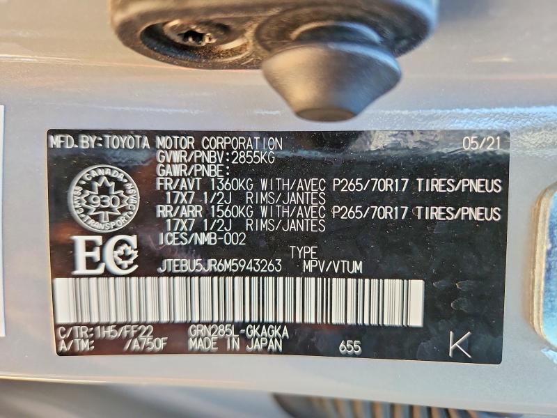 Продаж на аукціоні авто 2021 Toyota 4runner, vin: JTEBU5JR6M5943263, номер лоту: 66887866