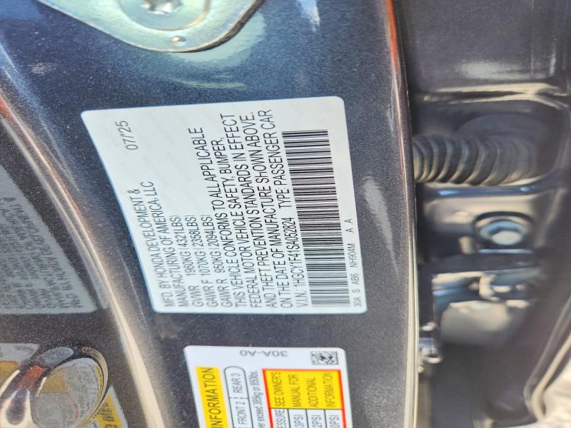 2025 Honda Accord მანქანა იყიდება აუქციონზე, vin: 1HGCY1F41SA052824, აუქციონის ნომერი: 64818186
