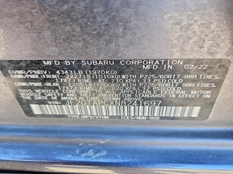 2022 Subaru Crosstrek მანქანა იყიდება აუქციონზე, vin: JF2GTAPCXN8241697, აუქციონის ნომერი: 66459666