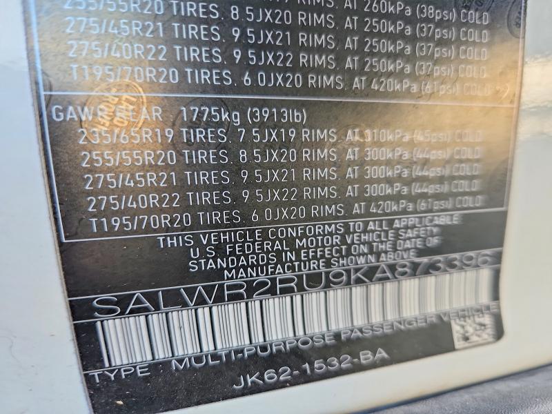 Aukcja sprzedaży 2019 Land Rover Range Rover Sport, vin: SALWR2RU9KA873396, numer aukcji: 66135936