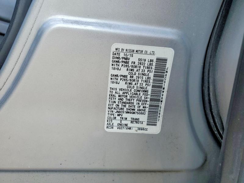 63041856 :رقم المزاد ، JN8CS1MW9GM750662 vin ، 2016 Infiniti Qx70 مزاد بيع