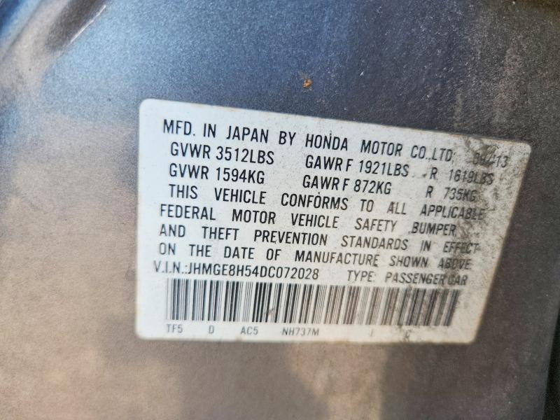Aukcja sprzedaży 2013 Honda Fit, vin: JHMGE8H54DC072028, numer aukcji: 65578516