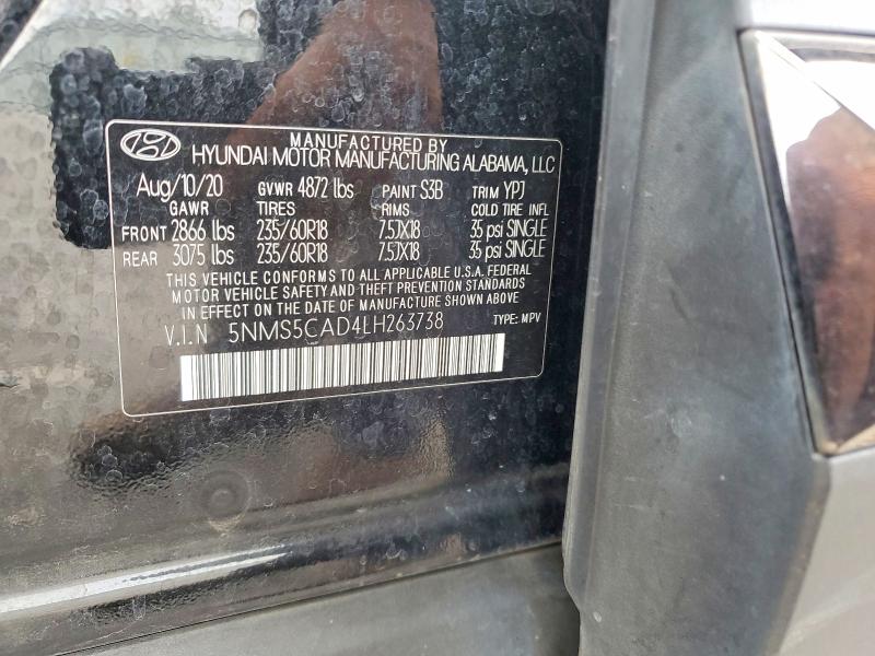 2020 Hyundai Santa Fe მანქანა იყიდება აუქციონზე, vin: 5NMS5CAD4LH263738, აუქციონის ნომერი: 67129006