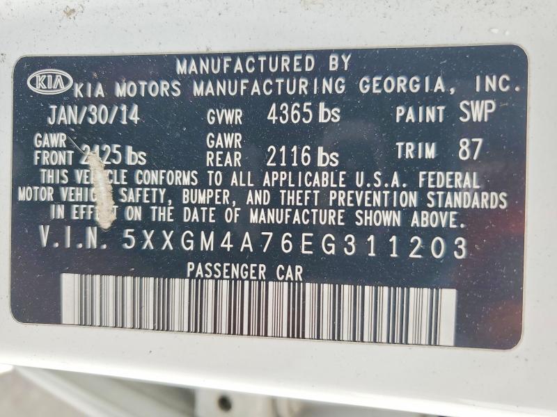 Auction sale of the 2014 Kia Optima, vin: 5XXGM4A76EG311203, lot number: 66746486