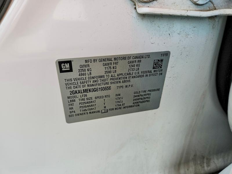 Aukcja sprzedaży 2016 Gmc Terrain, vin: 2GKALMEK0G6193656, numer aukcji: 64700586