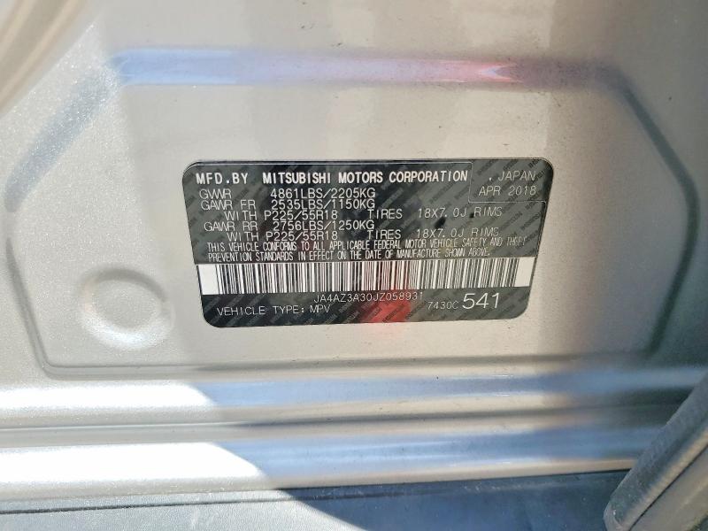Продаж на аукціоні авто 2018 Mitsubishi Outlander, vin: JA4AZ3A30JZ058931, номер лоту: 65170136