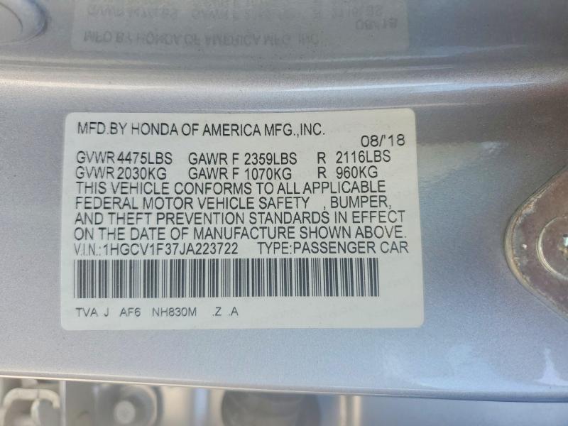 Aukcja sprzedaży 2018 Honda Accord, vin: 1HGCV1F37JA223722, numer aukcji: 65393616