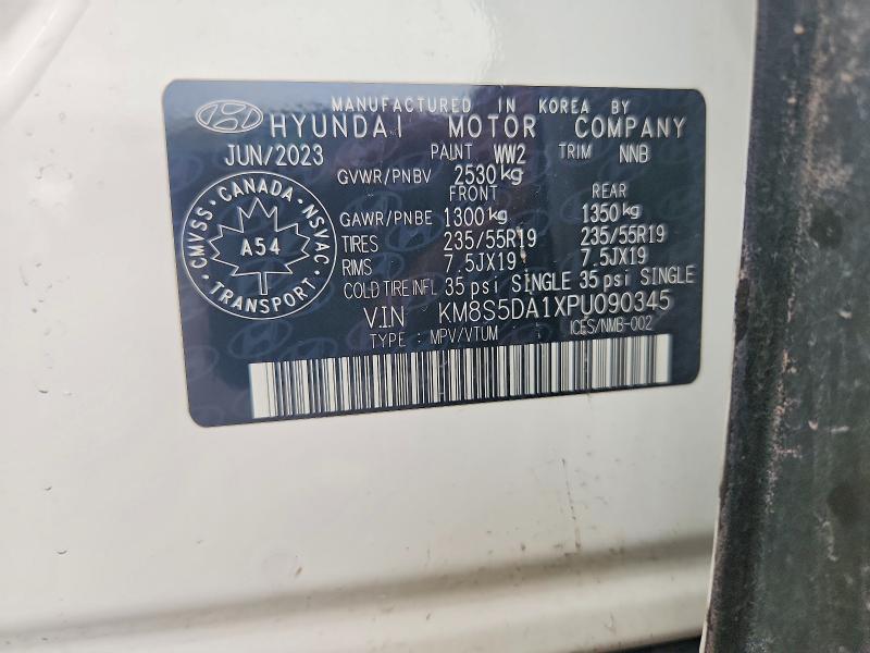 2023 Hyundai Santa Fe მანქანა იყიდება აუქციონზე, vin: KM8S5DA1XPU090345, აუქციონის ნომერი: 64452606