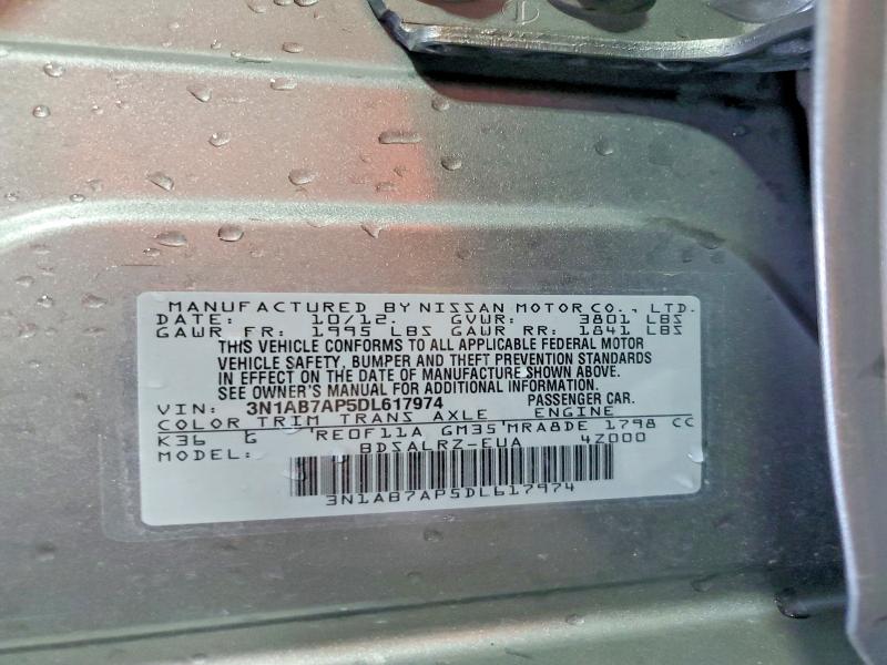Aukcja sprzedaży 2013 Nissan Sentra, vin: 3N1AB7AP5DL617974, numer aukcji: 64151046