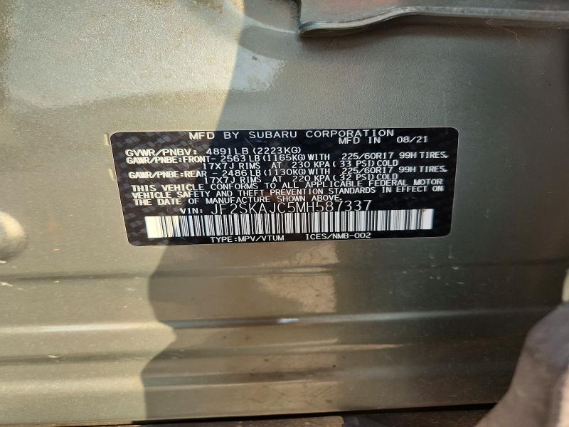 66291016 :رقم المزاد ، JF2SKAJC5MH587337 vin ، 2021 Subaru Forester مزاد بيع