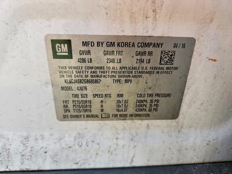 Продаж на аукціоні авто 2016 Buick Encore, vin: KL4CJASB2GB685867, номер лоту: 64653896