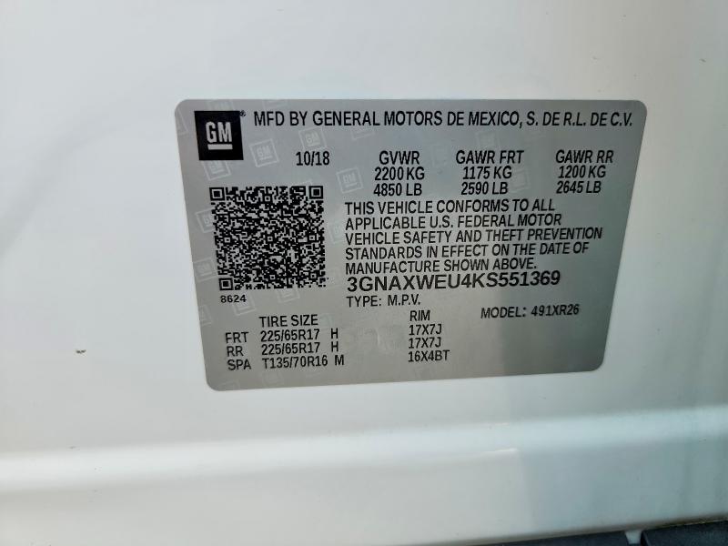Aukcja sprzedaży 2019 Chevrolet Equinox, vin: 3GNAXWEU4KS551369, numer aukcji: 66337526