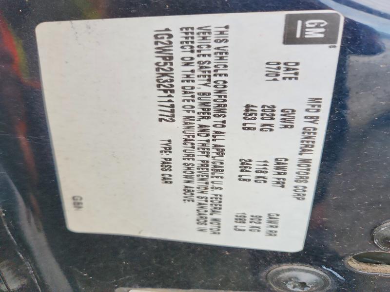 2002 Pontiac Grand Prix მანქანა იყიდება აუქციონზე, vin: 1G2WP52K32F117772, აუქციონის ნომერი: 63872896