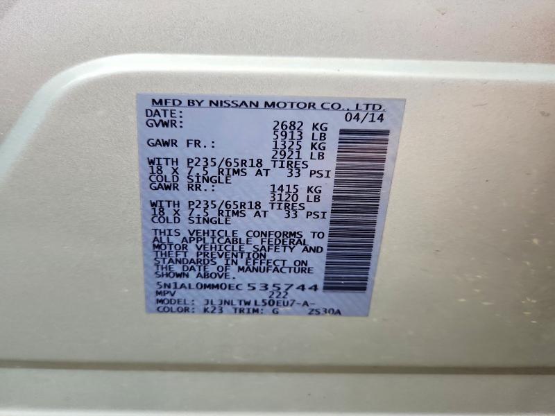 Aukcja sprzedaży 2014 Infiniti Qx60, vin: 5N1AL0MM0EC535744, numer aukcji: 65514016