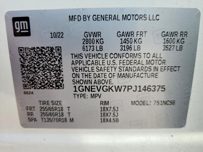 64283406 :رقم المزاد ، 1GNEVGKW7PJ146375 vin ، 2023 Chevrolet Traverse مزاد بيع