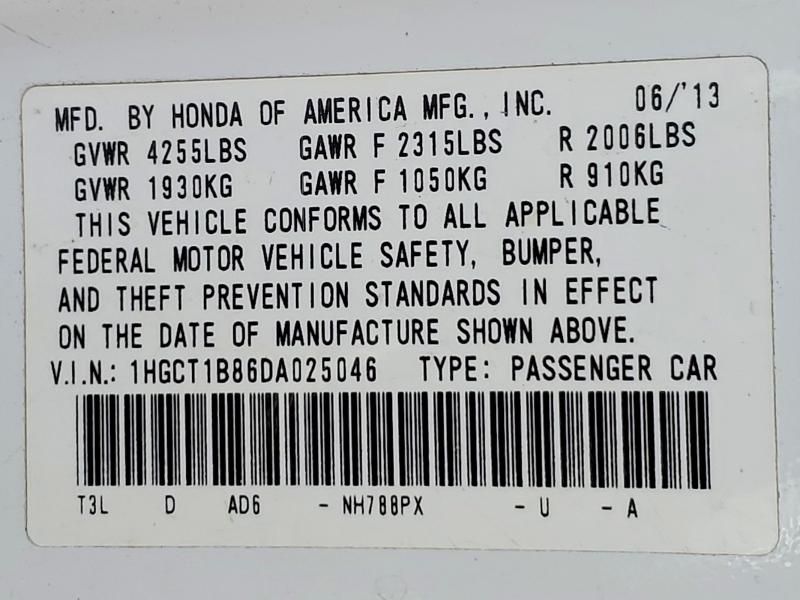 Aukcja sprzedaży 2013 Honda Accord, vin: 1HGCT1B86DA025046, numer aukcji: 65397266