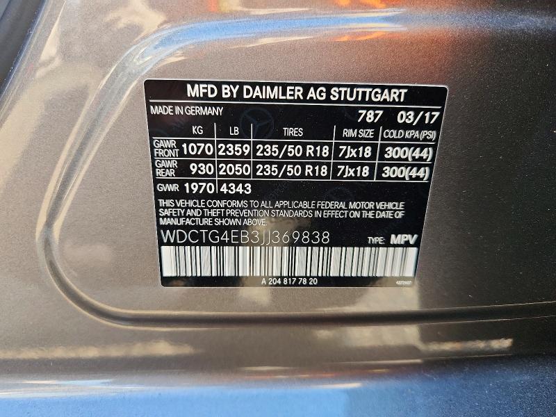 2018 Mercedes-benz Gla მანქანა იყიდება აუქციონზე, vin: WDCTG4EB3JJ369838, აუქციონის ნომერი: 64110106