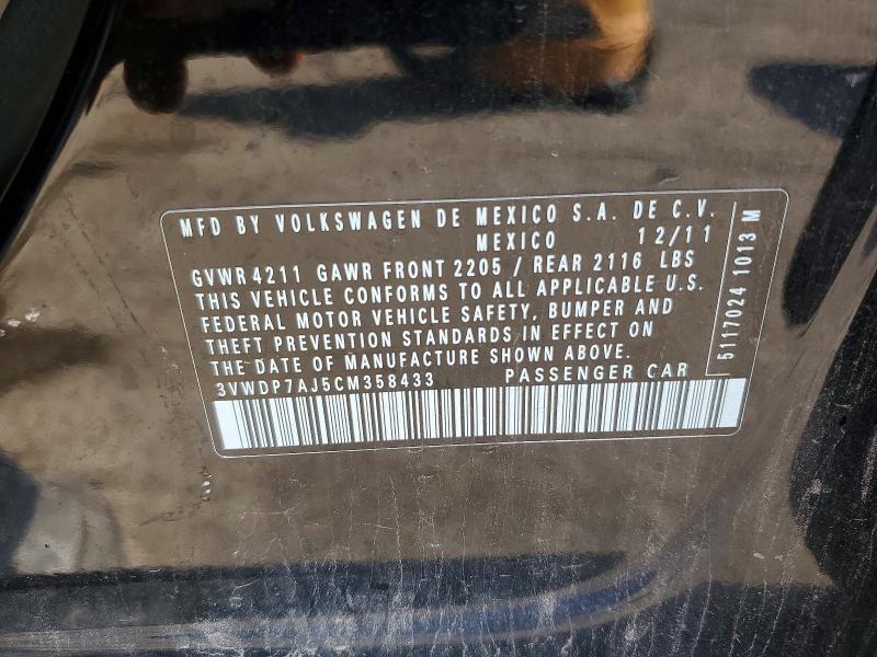 2012 Volkswagen Jetta მანქანა იყიდება აუქციონზე, vin: 3VWDP7AJ5CM358433, აუქციონის ნომერი: 66233816