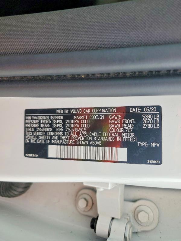 Продаж на аукціоні авто 2020 Volvo Xc60, vin: YV4102RK5L1597906, номер лоту: 63518616