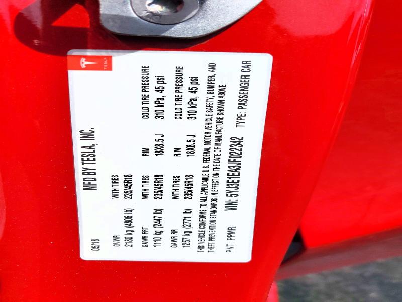 65738736 :رقم المزاد ، 5YJ3E1EA3JF022342 vin ، 2018 Tesla Model 3 مزاد بيع