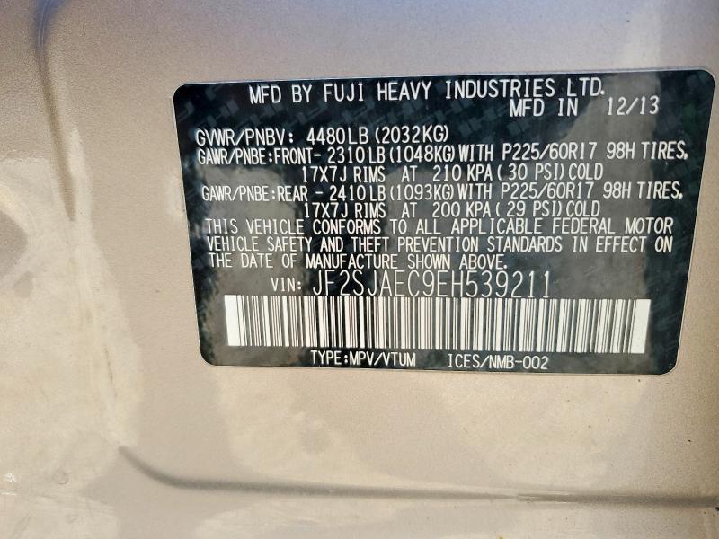 66519626 :رقم المزاد ، JF2SJAEC9EH539211 vin ، 2014 Subaru Forester مزاد بيع