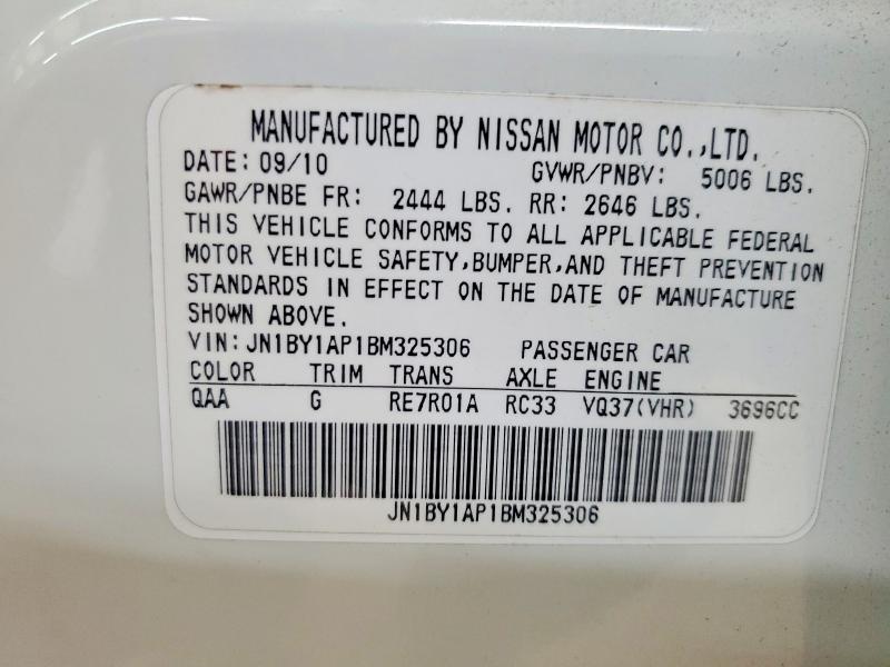 63345086 :رقم المزاد ، JN1BY1AP1BM325306 vin ، 2011 Infiniti M37 مزاد بيع