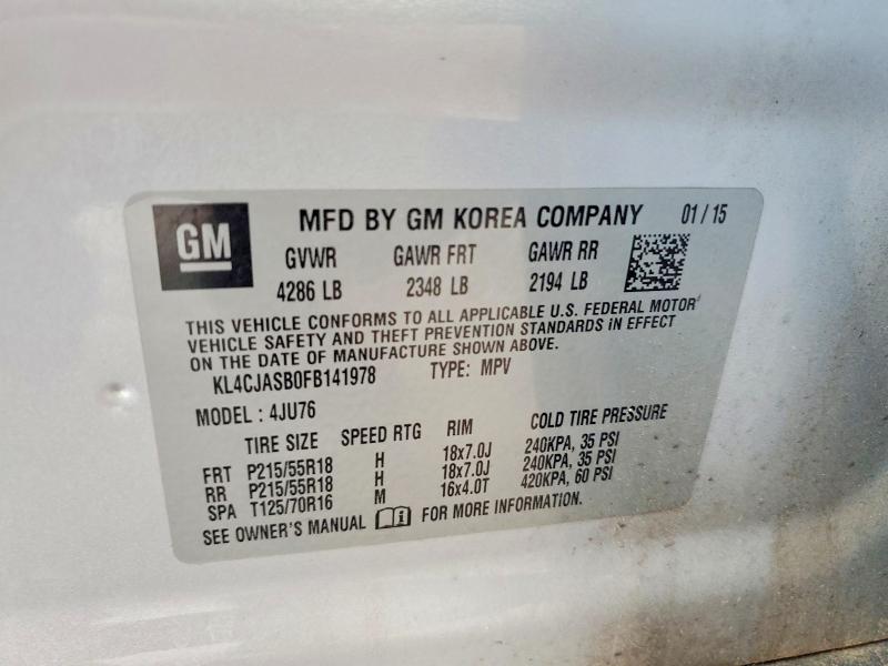 Продажа на аукционе авто 2015 Buick Encore, vin: KL4CJASB0FB141978, номер лота: 63612616