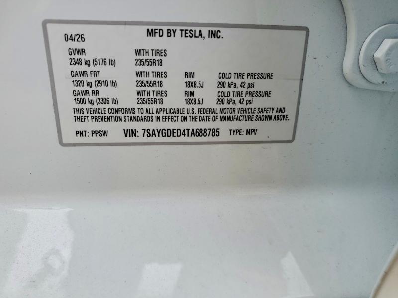 Продажа на аукционе авто 2026 Tesla Model  Y, vin: 7SAYGDED4TA688785, номер лота: 65196646