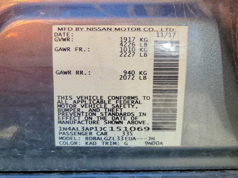 Auction sale of the 2018 Nissan Altima, vin: 1N4AL3AP1JC151069, lot number: 66102566