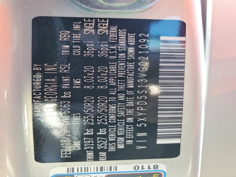 64314636 :رقم المزاد ، 5XYPD5S13VG021092 vin ، 2027 Kia Telluride مزاد بيع