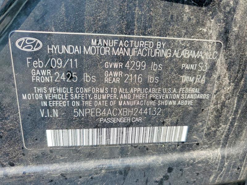 2011 Hyundai Sonata მანქანა იყიდება აუქციონზე, vin: 5NPEB4ACXBH244132, აუქციონის ნომერი: 63615856