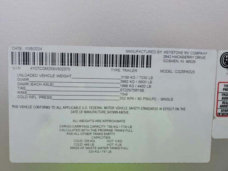 Продажа на аукционе авто 2025 Keystone Cougar, vin: 4YDTCGM25SV502370, номер лота: 65334636